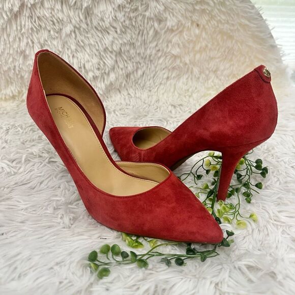 Michael Kors Rustic Red‎ Suede D’ Orsay High Heel Pumps Size 7.5 M New - Picture 1 of 8